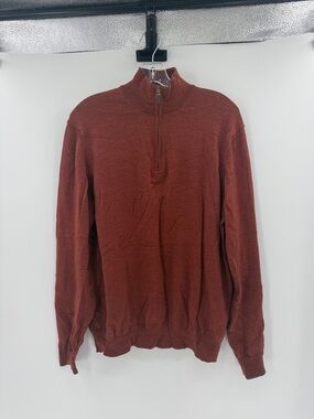 Toscano Pirenze Men's 100% Merino Wool 1/4 Zip Sweater - Copper - XL